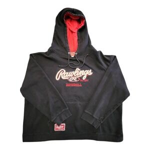 Vintage‎ Y2K Rawlings Hoodie Mens 2XL Pockets Sports Baseball Black Red Sweater